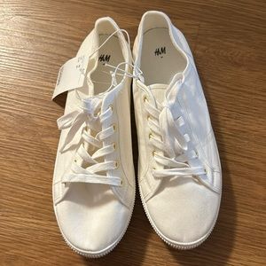 NEW White Canvas Sneakers with Gold Hardware